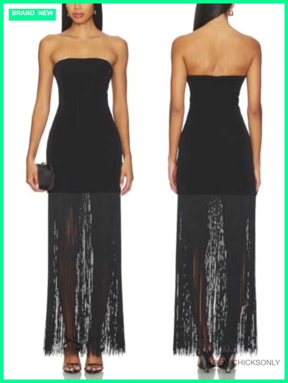 Strapless Fringe Bodycon Maxi Dress Gatsby Tube Dress with Tassels